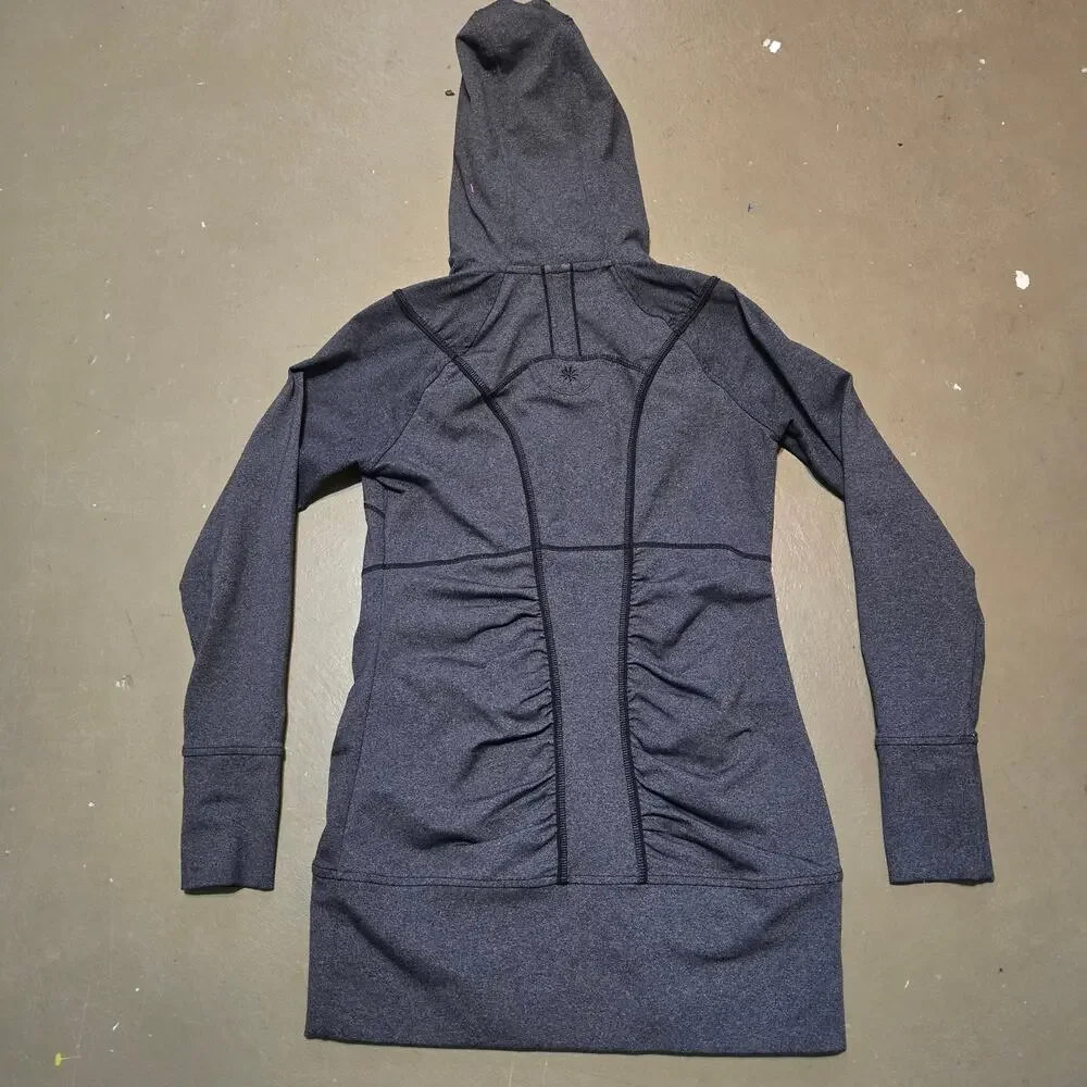 Athleta Risi Yoga Fitted Hooded Athletic Full Zip Jacket in Dark‎ Gray Size XS